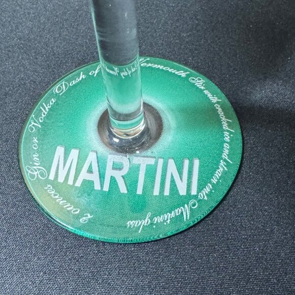 Martini Glasses With Hand Painted Olive Design & Green Base Set Of Two - Picture 4 of 7